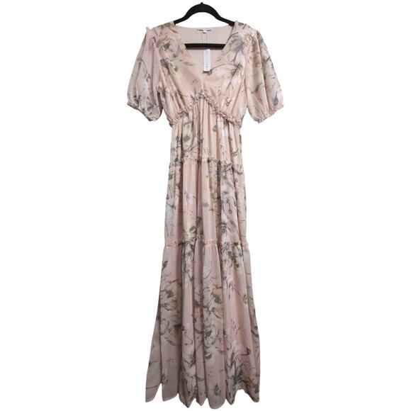 NWT Baltic Born Floral V Neck Empire Waist Tiered Maxi Dress Short Sleeve Size S - Picture 1 of 11
